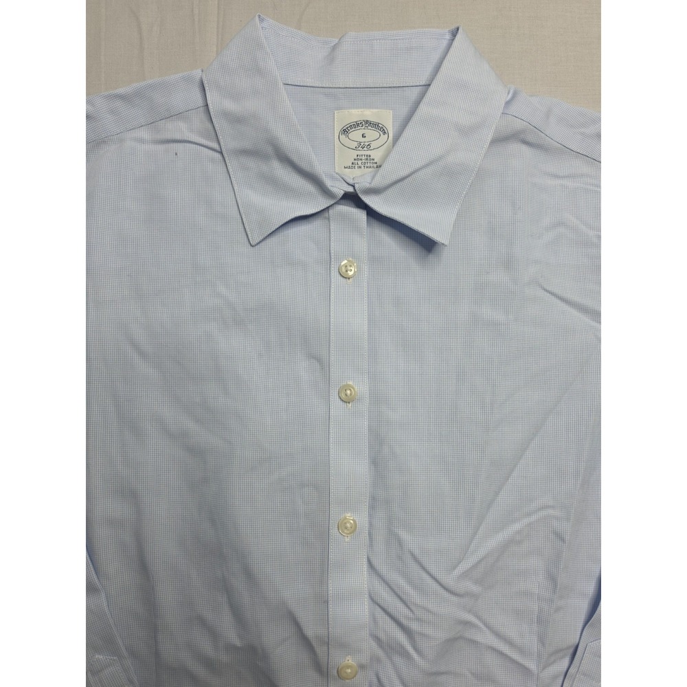 Brooks Brothers 346 Shirt Women's 6 Blue Check Cotton Fitted Non-Iron Button-Up - Picture 3 of 6